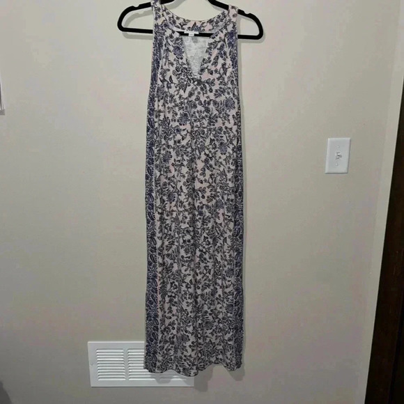 J.Jill Floral Maxi Dress Pink Blue Flowers Womens Small Petite Strapless VNeck - Picture 1 of 13